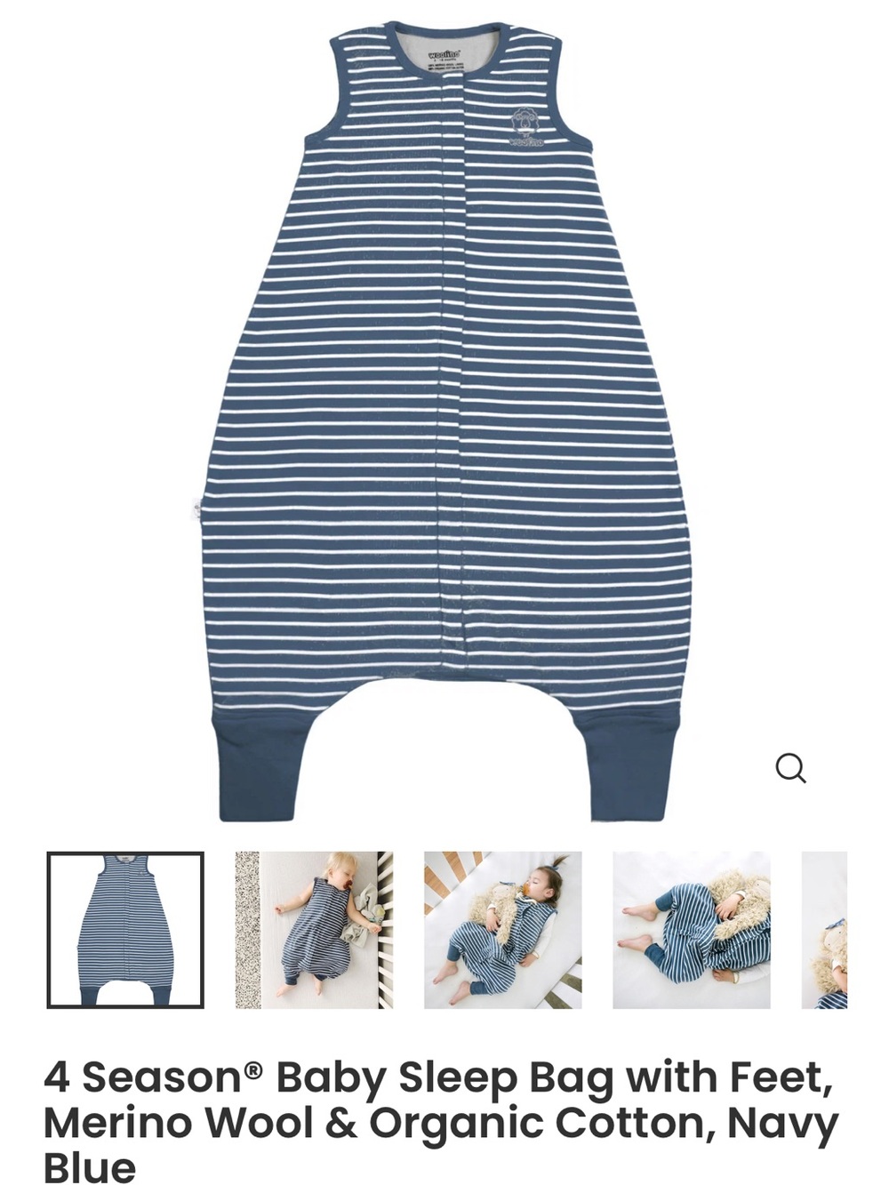 4 Season® Baby Sleep Bag with Feet, Merino Wool & Organic Cotton, Navy Blue